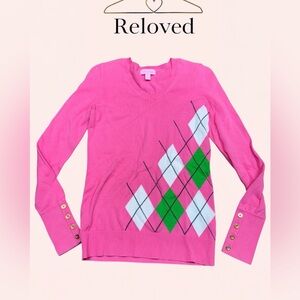 Lily Pulitzer Pink Argyle Sweater with Button Accents